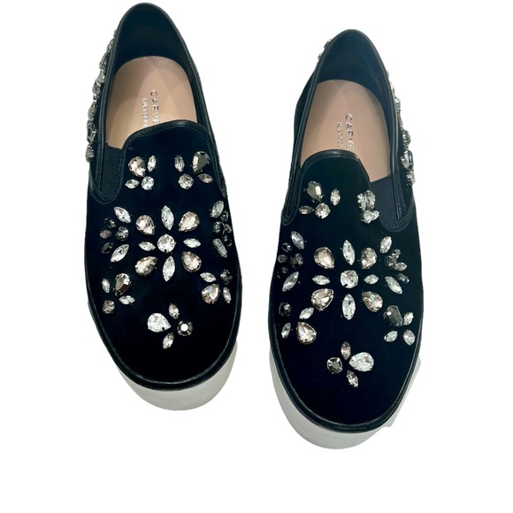 CARVELA KURT GEIGER BLACK SUEDE WITH LARGE CRYSTALS SLIP ON TRAINER SNEAKERS - Picture 6 of 16